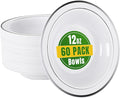 bUCLA 60 Pack Plastic Bowls with Silver Rim - 12 oz Plastic Soup Bowls Disposable for Party, Wedding, Christmas & Gathering