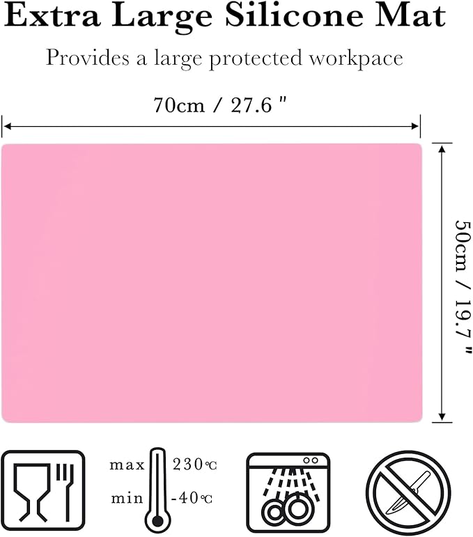 Gartful Pink Oversize Silicone Mat 27.6" x 19.7", Silicone Sheet for Crafts, Nail Arts, Painting, Epoxy Resin Jewelry Casting Mat, Countertop Protector, Table Placemat Pad, Nonstick Nonskid