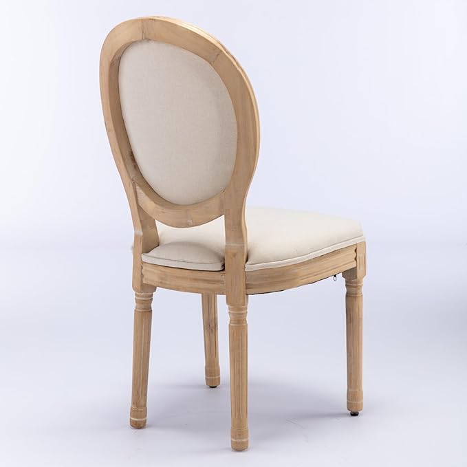 Ball & Cast French Vintage Upholstered Dining Chairs Set of 2, Farmhouse Antique Painting Wooden Kitchen Side-Chairs with Carved Solid Wood Frame, 2-Piece Curved Backrest Louis Chair, Linen Beige