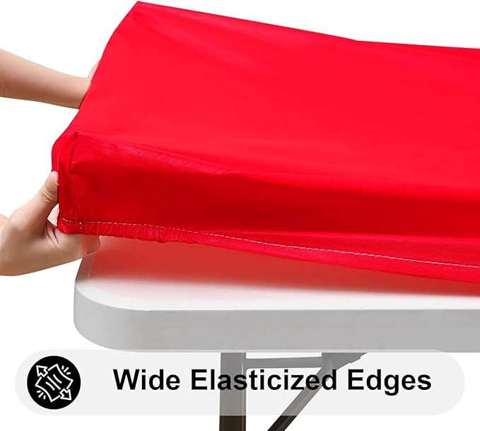 Smiry Rectangle Tablecloth, Elastic Fitted Flannel Backed Vinyl Tablecloths for 6ft Folding Tables, Waterproof Wipeable Table Covers for Indoor, Outdoor, Picnic and Camping (Red, 30"x72")