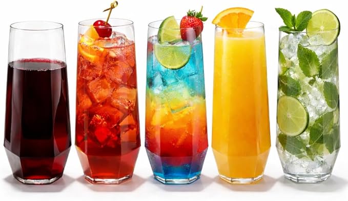 Oojami 48 Pack Diamond Unbreakable Stemless Plastic Wine Stemless Toasting coacktail Glasses, Durable 9 Oz BPA-Free Disposable Champagne Flutes for Weddings, Bars, Events, and Celebrations (Clear)