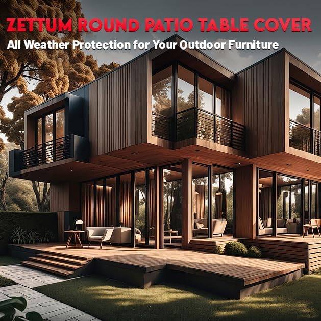 Zettum Round Patio Table Cover 96 Inch - 600D Outdoor Furniture Cover Round Waterproof & Heavy Duty, Lawn Furniture Set Covers Large for Outside Dining Table and Chairs Seating - 96 x 96 x 28 Inch