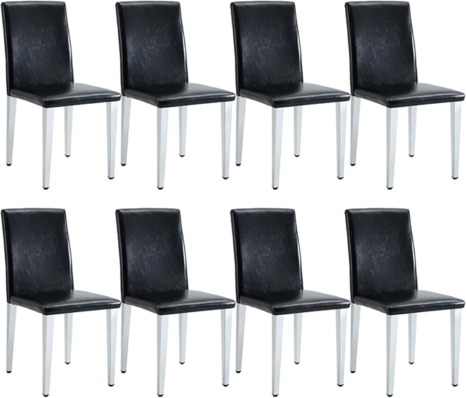 Dining Chairs Set of 8,Faux Leather with Chrome Plate Metal Legs,Armless Kitchen Room Chairs Set of 8,Max Load 300 Lbs,High Back Modern Design for Home Kitchen Living Room Bedroom