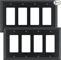 2-Pack Quad Decorator Outlet Cover Plate, Zinc Alloy Decorative Black Switch Plates and Outlet Covers, 4 Gang Wall Plates for Electrical Outlets, Receptacle, GFCI Outlet, Dimmer Switch