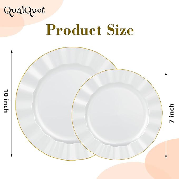 72PCS Pearl White Plastic Plates, Heavy Duty Disposable Party Plates with Gold Rim, 36 Dinner and 36 Dessert for Parties and Wedding