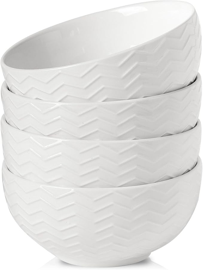 Hasense Soup Bowls 20 OZ, Ceramic Bowls Set of 4 for Kitchen, Stoneware Porcelain Cereal Bowls for Soup, Cereal, Oatmeal, Fruit, Salad, Noodle and Rice, Microwave Dishwasher Safe, White