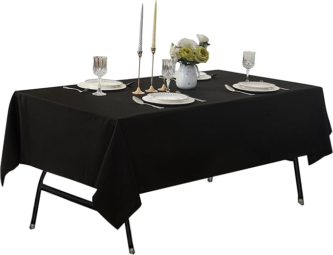 6-Pack 60x84 inch Black Table Cloths, Solid Stain and Wrinkle Resistant Oblong Tablecloth, Premium Plain Weave Polyester Fabric Rectangle Table Linen Covers for Hotel, Banquet