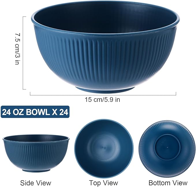 Eccliy 24 Pcs Wheat Straw Bowl Sets, Unbreakable Cereal Bowl 24 oz, Microwave and Dishwasher Safe Bowls for Cereal, Salad, Snack and Soup, Winter Style(Blue)