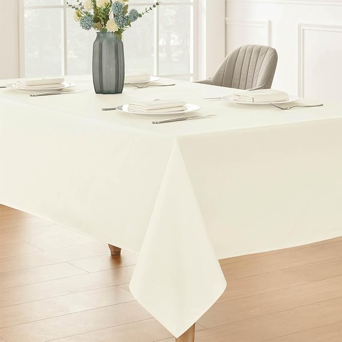 Rectangle Tablecloth 52x70 inch Linen Textured Waterproof Table Cloth Stain and Wrinkle Resistant Washable, Decorative Fabric Table Cover for Outdoor and Indoor Use, Ivory