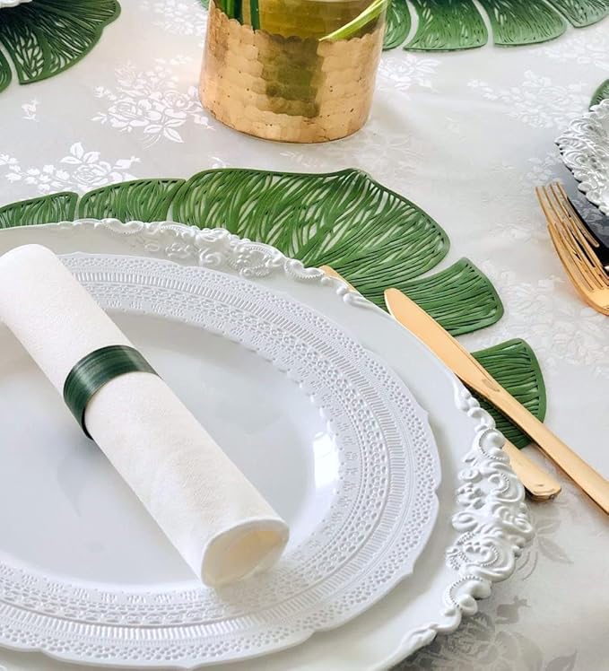 " OCCASIONS " 80 Plates Pack,(40 Guests) Extra Heavyweight Vintage Wedding Disposable/Reusable Plastic Plates 40 x 11'' Dinner + 40 x 8.25'' Salad/Dessert Plate (Chateau White)