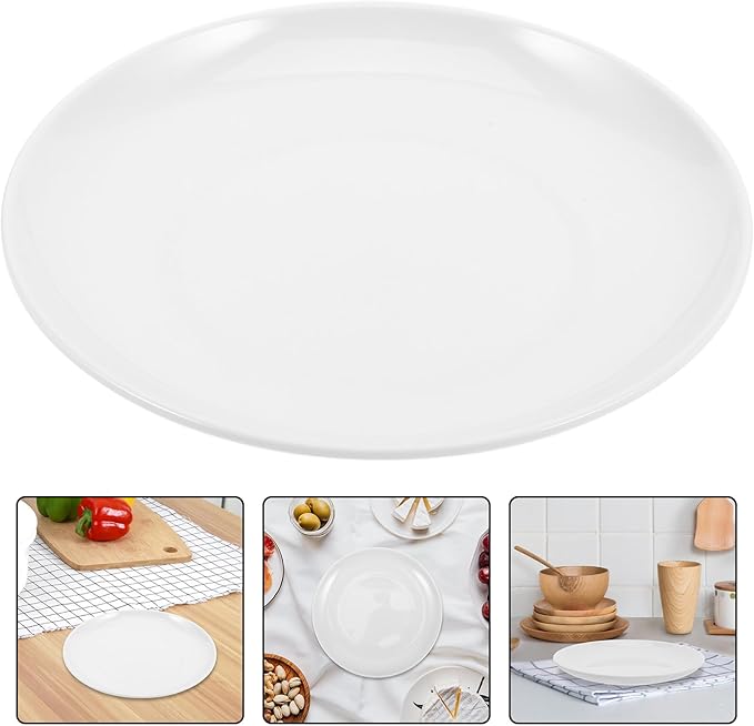 White Plastic Dinner Plates round 201mm Food Tray Sturdy Melamine Tableware for Home and Commercial Use Party Snack Serving Dishes