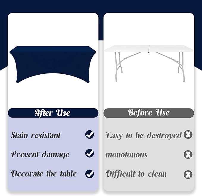 HAISIWLKJ 6 Pack Table Cloth 8ft Navy Blue Tablecloths for Rectangle Folding Table Spandex Fitted Stretch Cover Wrinkle Resistant Washable Protector for Party, Wedding, Banquet, Festival.