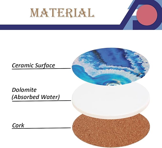 4-Piece Round Absorbent Ceramic Coaster Set with Cork Base – Durable Drink Coasters for Mugs, Cups, and Tabletop Protection (Crown Flamingo)