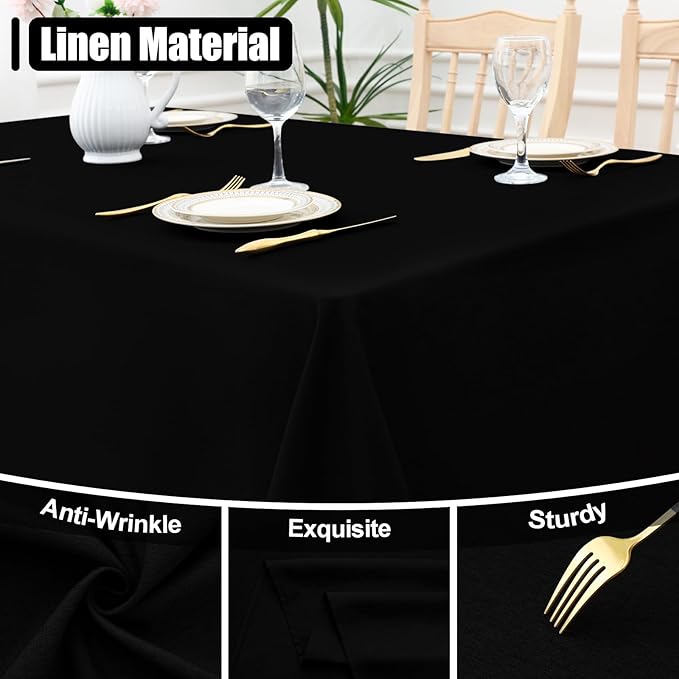 Smiry Rectangle Table Cloth Linen Textured, Waterproof Spillproof Anti-Wrinkle Burlap Tablecloth, Washable Decorative Fabric Table Cover for Dining, Party, Banquet, 60 x 120 Inch, Black