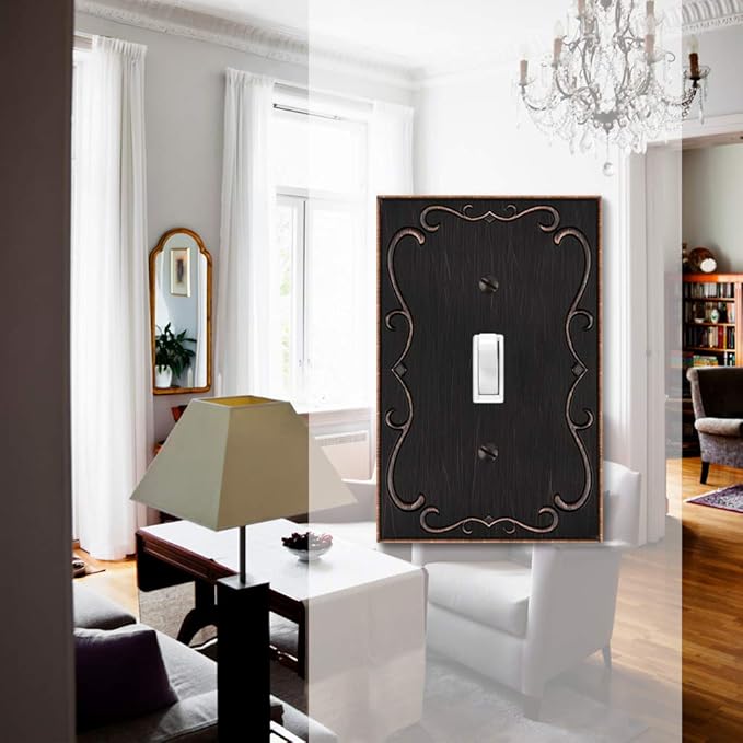 French Cabriole Decorative Wall Plate Switch Plate Outlet Cover (Single Toggle, 3 Pack, Aged Bronze)