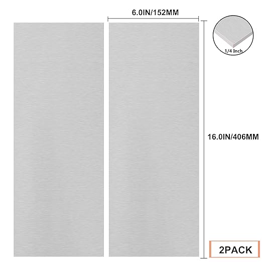 2Pack 6061 T651 Aluminum Sheet Metal 6 x 16 x 1/4 (6MM) Inch Thick Flat Plain Aluminum Plate Covered with Protective Film, Heat Treatable Rectangle 6MM Aluminum Metal Plate for Industrial