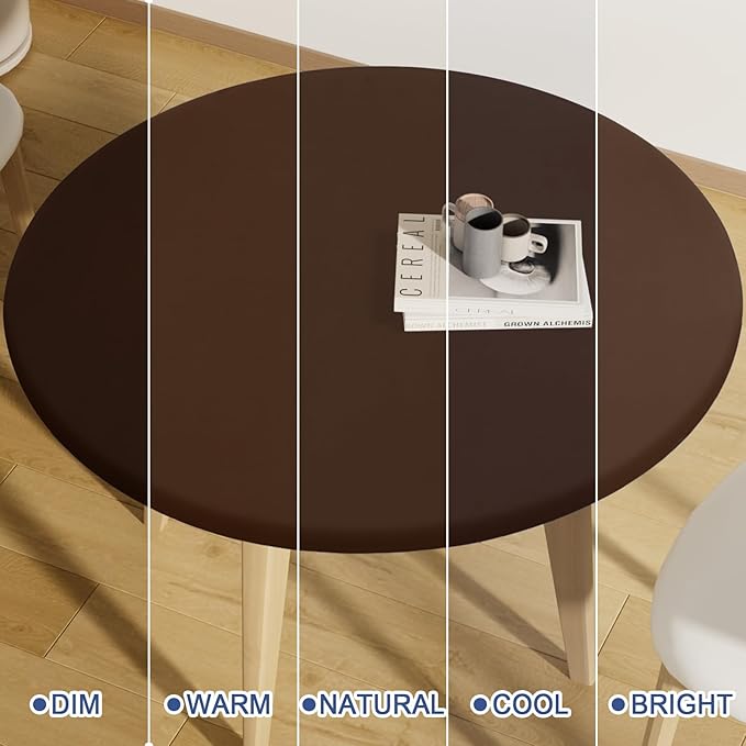 Round Spandex Tablecloth, Elastic Fitted Waterproof Tablecloths for 36"-44" Tables, Stretch Washable Picnic Table Cover for Camping, Dining, Indoor and Outdoor, Coffee
