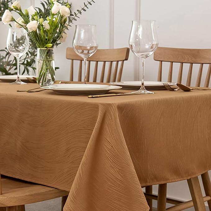maxmill Fall Tablecloth Swirl Design Spillproof Wrinkle Free Heavy Weight Soft Table Cloth Decorative Fabric Tabletop for Harvest Celebration Thanksgiving Dinner Rectangle 60 x 140 Inch, Fall Leaf