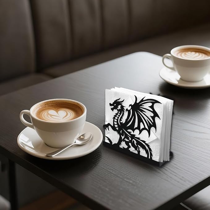 Dragon Decorative Black Metal Napkin Holder for Table, 5.3" x 4.9" x 1.9" Dragon Standing Napkin Holder for Home Kitchen Restaurant Picnic Party Coffee Bar Dining Room