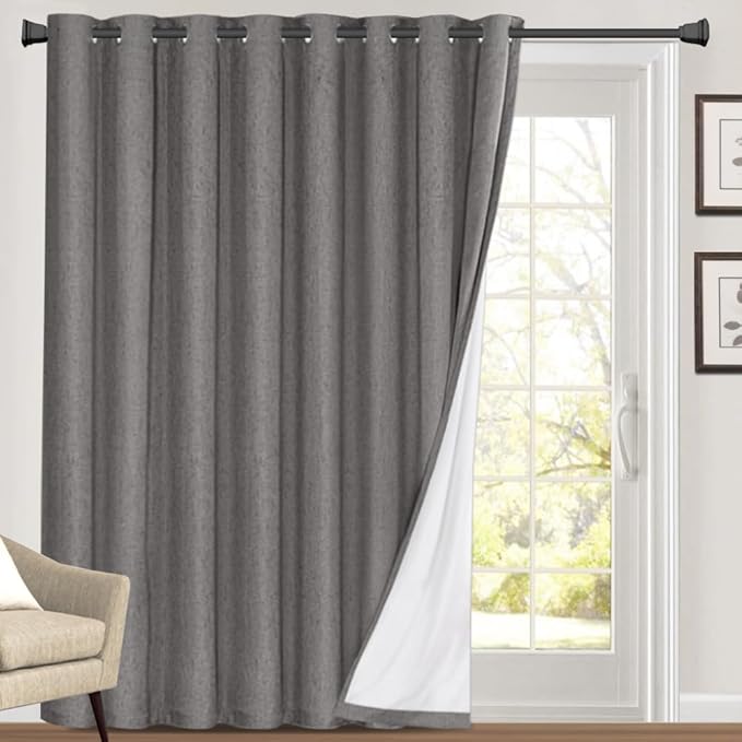 PrinceDeco 100% Blackout Curtains for Sliding Glass Door Blackout Curtains 84 Inches Long Extra Wide Thermal Curtains for Sliding Glass Door Room Divider Curtains,W100 X L84 Inch,Grey