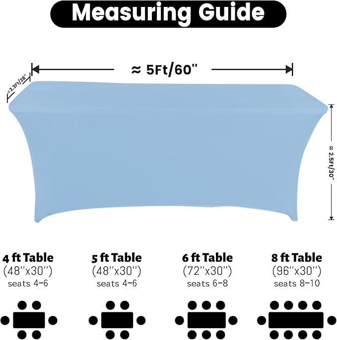 Spandex Table Cover 5 ft. Fitted Polyester Tablecloth Stretch Table Cover Table Topper Open Back - Lightblue