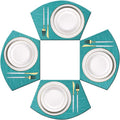 PIGCHCY Wedge Shaped Placemats for Dining Table Cross-Weave Washable Vinyl Placemat Heat Resistant Round Table Mats Set of 4 (Teal Blue)