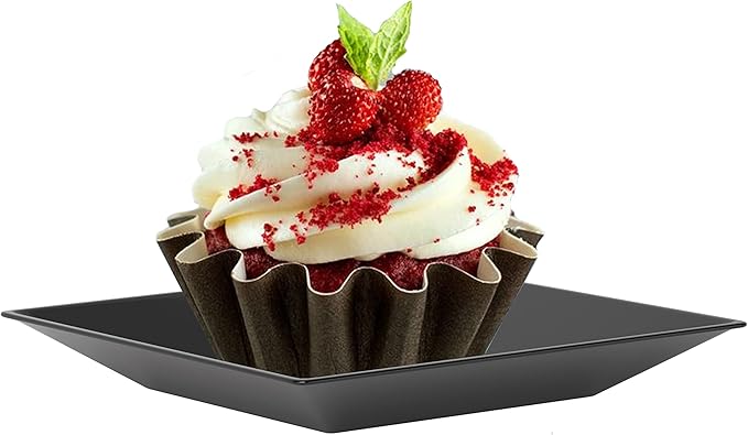 Exquisite Mini Disposable Appetizer Plates - 200 Pack 2.95" x 2.95" Black Plastic Dessert Plates - Elegant Design for Weddings, Birthdays, and Formal Parties - Stackable and Convenient - BPA Free