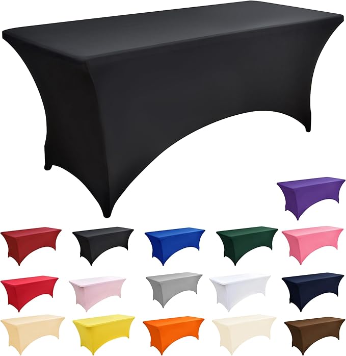 2-Pack 6ft Black Spandex Table Covers for Rectangle Standard Folding Tables - Wrinkle Resistant Stretch Tablecloths - Ultimate Fitted Table Protector for Parties, Trade Shows, Banquet
