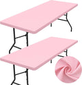 homing 2 Pack Rectangle Table Cloth, Elastic Fitted Fabric Tablecloth Fits for 8 Foot Folding Tables, Washable Table Cover for Picnic, Camping, Indoor & Valentine's Day (Pink, 30" x 96")