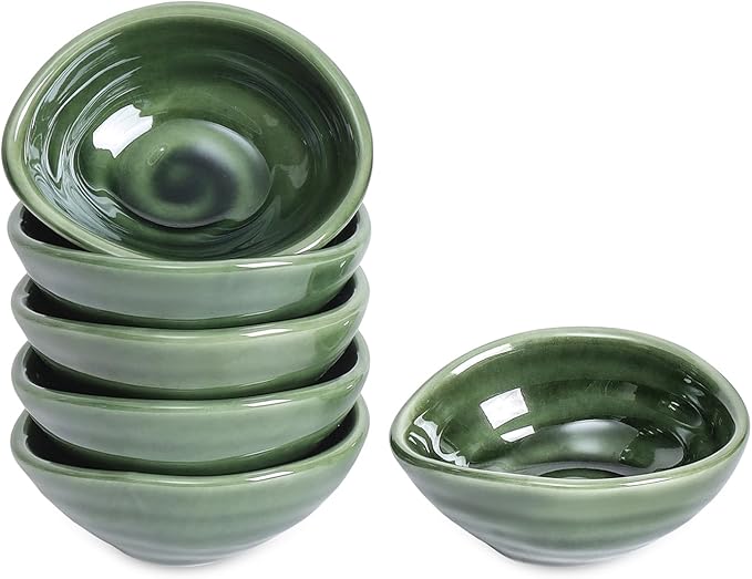 vicrays Ceramic Dipping Sauce Bowls – Small Charcuterie Dip Cups Cooking Prep Condiment Oil Dish Mini Tapas Plates for Soy Sushi Salsas Wasabi Appetizer Dessert - Set of 6 Green