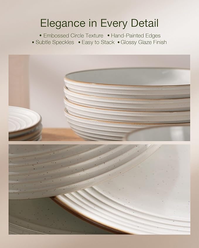 Famiware Jupiter Dinnerware Set, Plates and Bowls Dish Sets for 6 (18 Pieces), Microwave and Dishwasher Safe Stoneware Speckled Tableware, Chip and Scratch Resistant, White