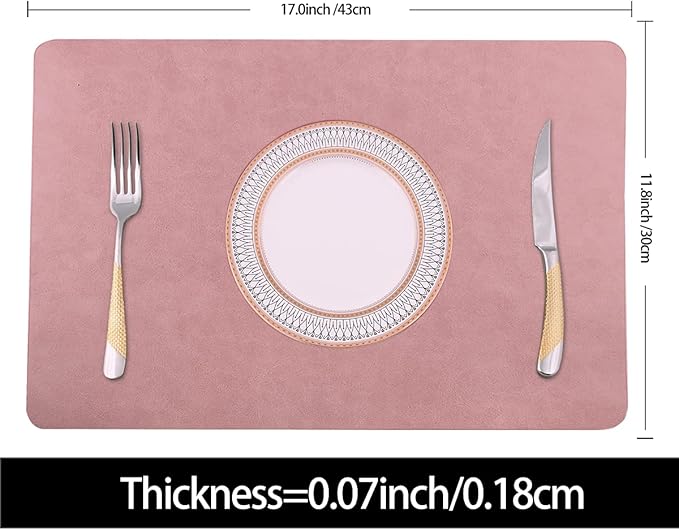 Placemats for Dining Table Set of 4,Design-Classic Faux Leather Eco-Friendly Place Mats,Waterproof&Stain Resistant Table Mats,Washable,Heat-Resistant,Non-Slip for Dining Table Decor (Pink, 4)