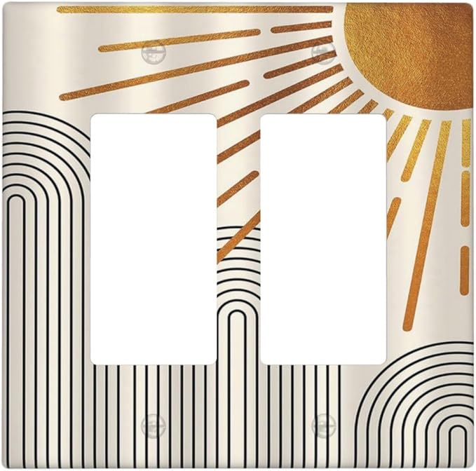 Outlet Covers Mid Century Boho Sun Beige Minimalist Abstract 2 Gang Light Switch Cover Double Rocker Wall Plate Decorative GFCI Receptacle Electrical Switchplate for Bathroom Bedroom（2 Pack）