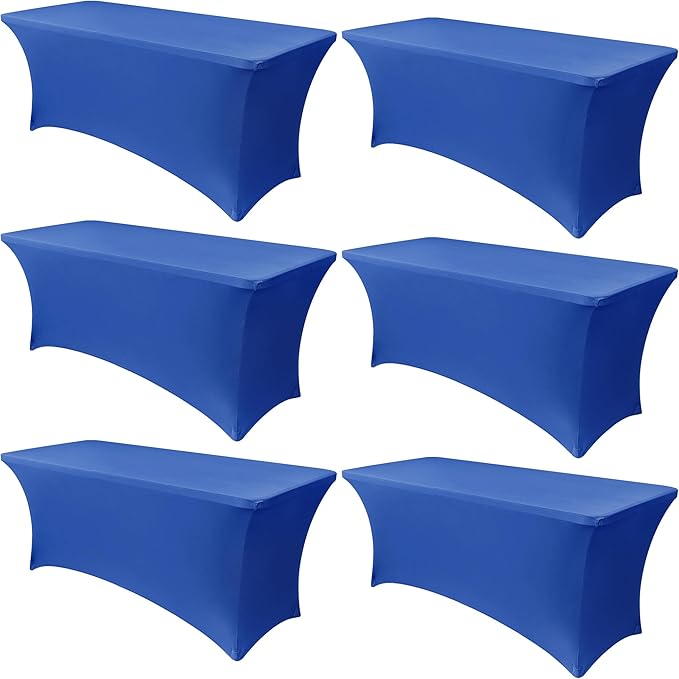 Obstal 6 Pack Stretch Spandex Table Covers for 8 Foot Tables - 8 FT Universal Rectangular Fitted Tablecloth Protector for Wedding, Banquet, Party (Royal Blue, 96 L x 30 W x 30 H Inches)