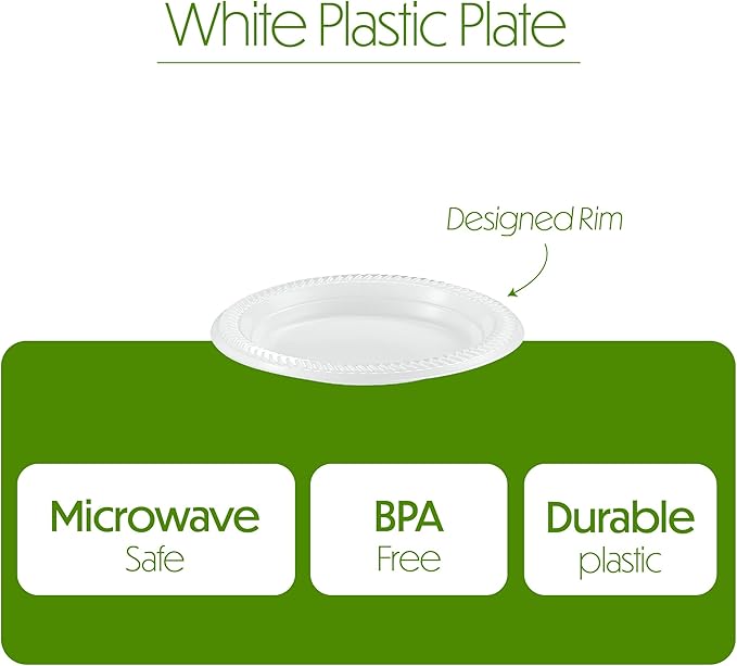 PLASTICPRO 100 PCS White Plastic Round 6 Inch Plates - Premium Quality Light Weight Disposable Dishes for Parties & Weddings