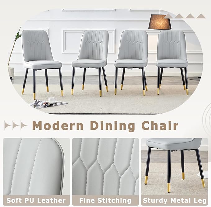 53” Round Dining Table Set for 4｜5 Piece Wood Dining Table Set｜Extendable Dining Room Table with 4 Chairs｜Walnut Wooden Tabletop with Metal Legs｜Easy Assembly｜Space Saving｜for Kitchen, Living Room