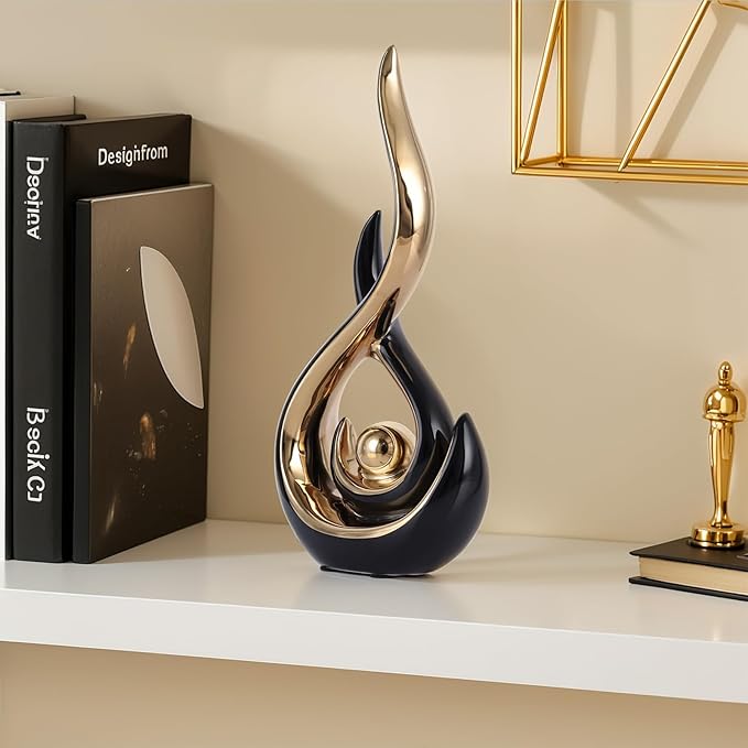 DOVDOV Ceramic Abstract 2 Piece Statue Set, Black and Gold Home Decor Accents for Home Decor Statue Mantelpiece on Unique Shelf Decor, TV Cabinet Divider Table top and Dining Table Centerpiece.