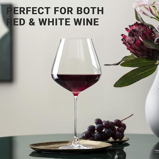 Physkoa Wine Glass Set of 4 – 2 Red (22oz) & 2 White (14oz) Hand-Blown Crystal Glasses, Perfect for Birthday, Wedding & Housewarming Valentines's Day Gifts