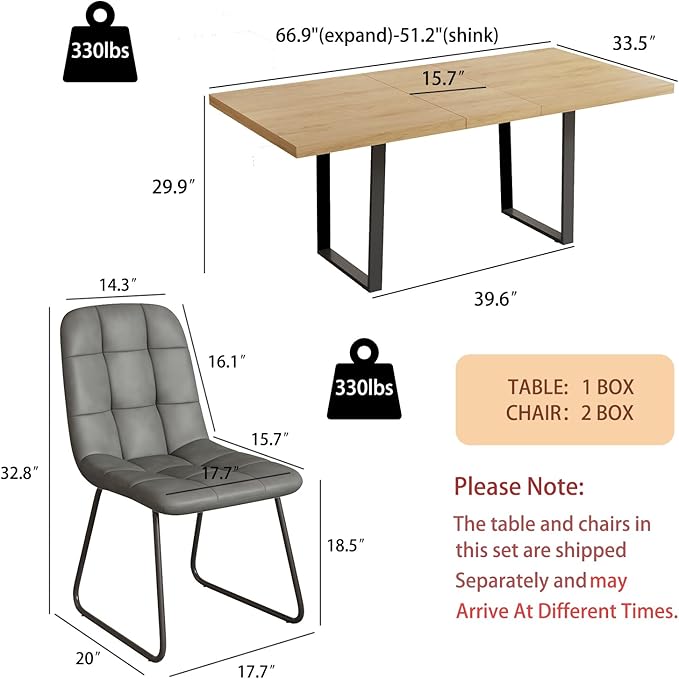 ZckyCine 67" Expandable Oak Dining Table Set – Modern 7-Piece Dining Room Furniture Set with 6 Padded Chairs, Space-Saving Luxury Design, Easy to Assemble, Ideal for Home, Apartment, or Restaurant