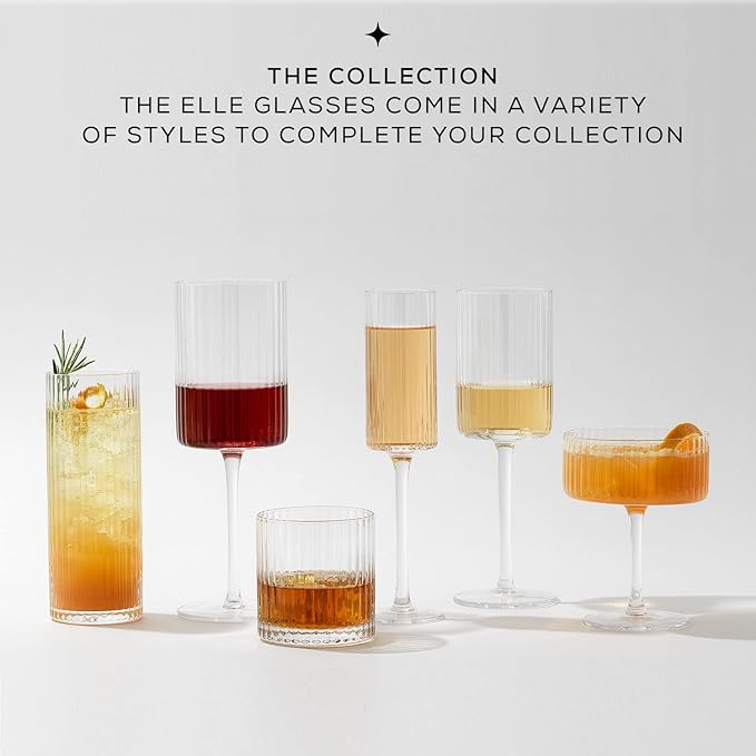 JoyJolt Elle 5.7oz Champagne Glasses, Fluted Glass Flute Set of 2, Vintage Style Unique Drinking Cocktail and Mimosa Glasses, Wedding Champagne Flutes