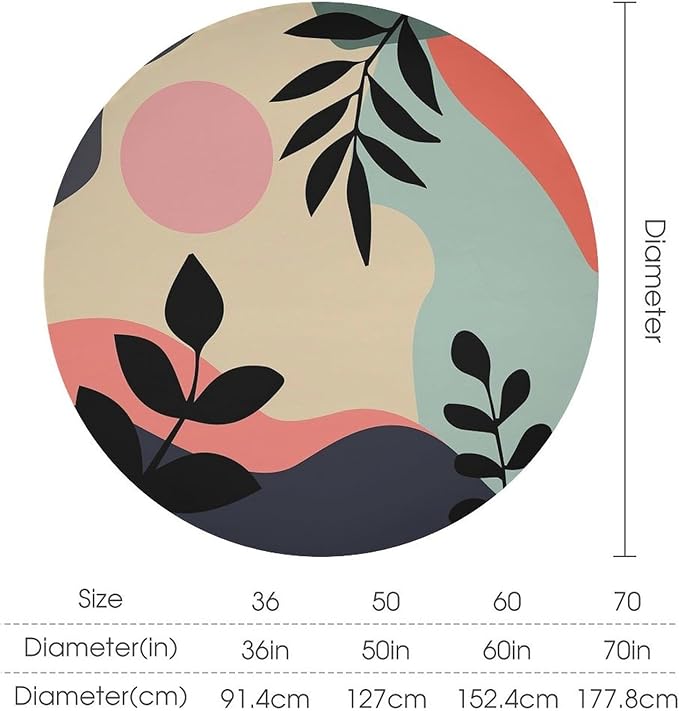 Medieval Bohemian Abstract Round Tablecloth, Mid Century Modern Leaves Geometric Tablecloth for Home Party Dining Room Kitchen Decor 70Inch(178cm)