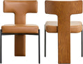 Brown Dining Chairs Set of 2,Faux Leather Dining Chairs with Soft Cushion,Comfortable Upholstered Armless Dining Room Chairs with Curved Plywood Back