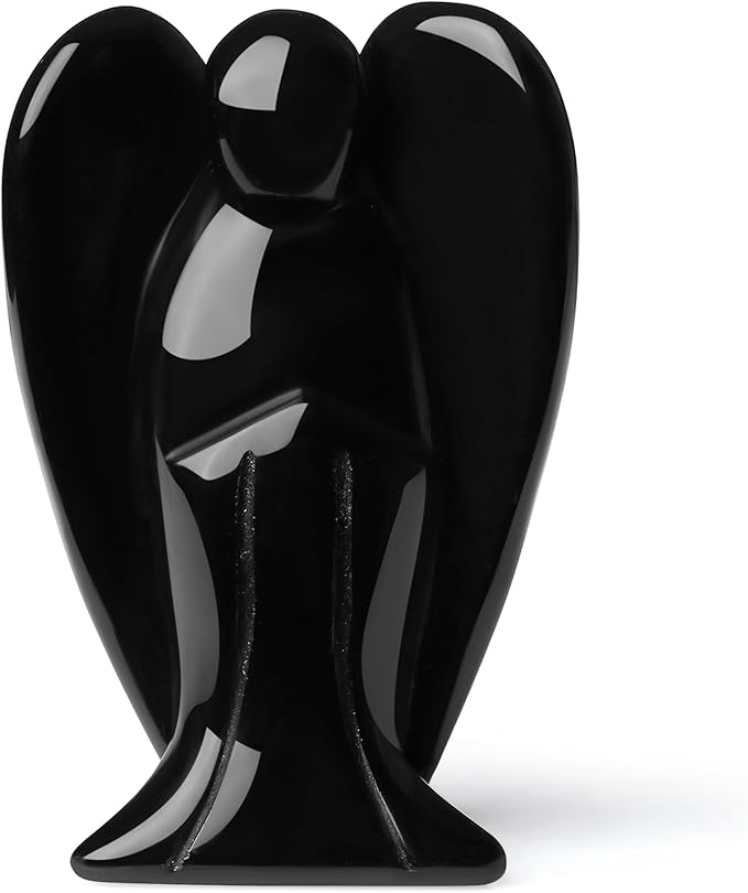 YATOJUZI 3" Black Obsidian Angel Decor Big Hand-Carved Angels Guardian Sculpture Statue Figurines Natural Crystal Stones and Healing Crystals Home Room Office Desk Decoration for Women Men