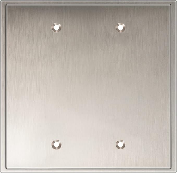 Henne Bery Soft Modern Decorative Wall Plate Switch Plate Outlet Cover (Double Blank, Satin Nickel)