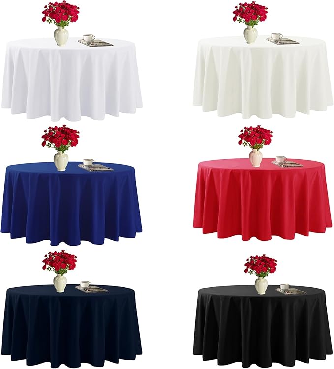 Fokitut 6 Pack Round Tablecloth, 120 Inch, Stain Resistant and Wrinkle Polyester Table Cloth, Fabric Table Cover for Kitchen Dining, Wedding, Party, Holiday Dinner-Ivory