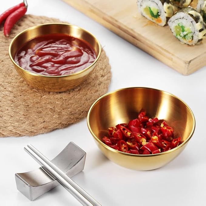 12 Pack Stainless Steel Sauce Dishes, Rose Gold Mini Saucers Bowl Round Seasoning Dishes Sushi Dipping Bowl Appetizer Plates, 3.15inch