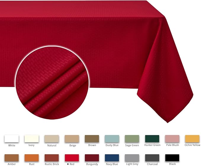 maxmill Rectangle Tablecloth Weaved Design Water Resistant Wrinkle Free Spill-Proof Soft Table Cloth for Dining Room Decoration, Banquet, Christmas Holiday Dinner, 52 x 84 Inch, Red