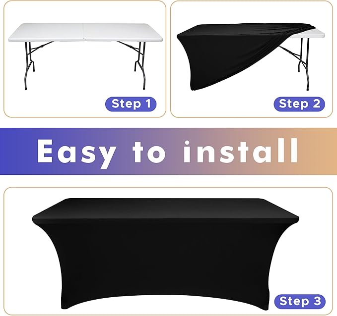 Nasitos 2 Pack Black Table Cloth 6 Foot-Spandex Fitted Tablecloth Rectangle Tables, Open Back Stretch Folding Trade Show Table Covers Fabric Washable & Wrinkle Resistant for Parties, Wedding, Event