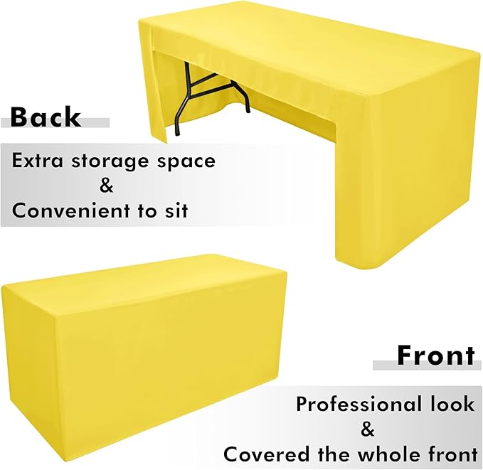 Nasitos 2 Pack 6' Fitted Tablecloth Yellow Trade Show Table Cloth-Open Back Tablecloth Washable and Wrinkle Resistant Rectangular Trade Show Table Cover for Weddings, Parties, Banquet, Baby Shower