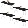 4 Pack Spandex Tablecloth Table Top Cap Cover Washable Elastic Rectangle Tablecloth for 8 FT Folding Tables for Indoor Outdoor Party (96 x 30 Inches, Black)